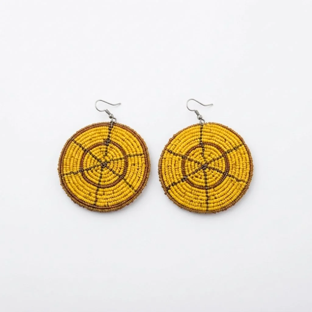 Yellow Beaded Disc Earrings
