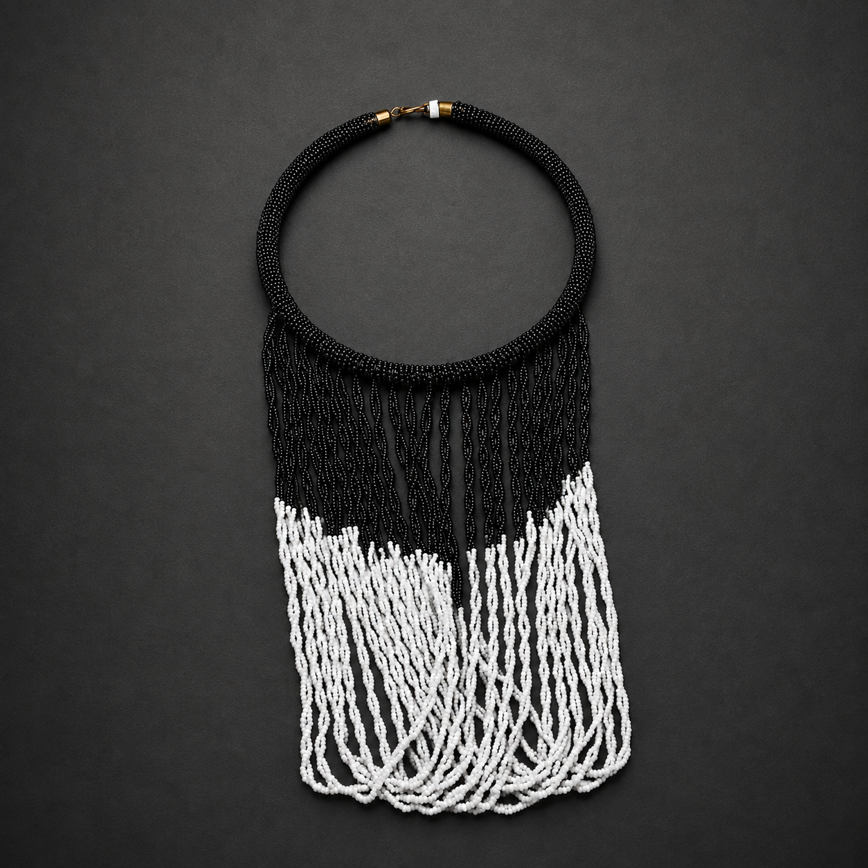 Black & White Beaded Fringe Necklace