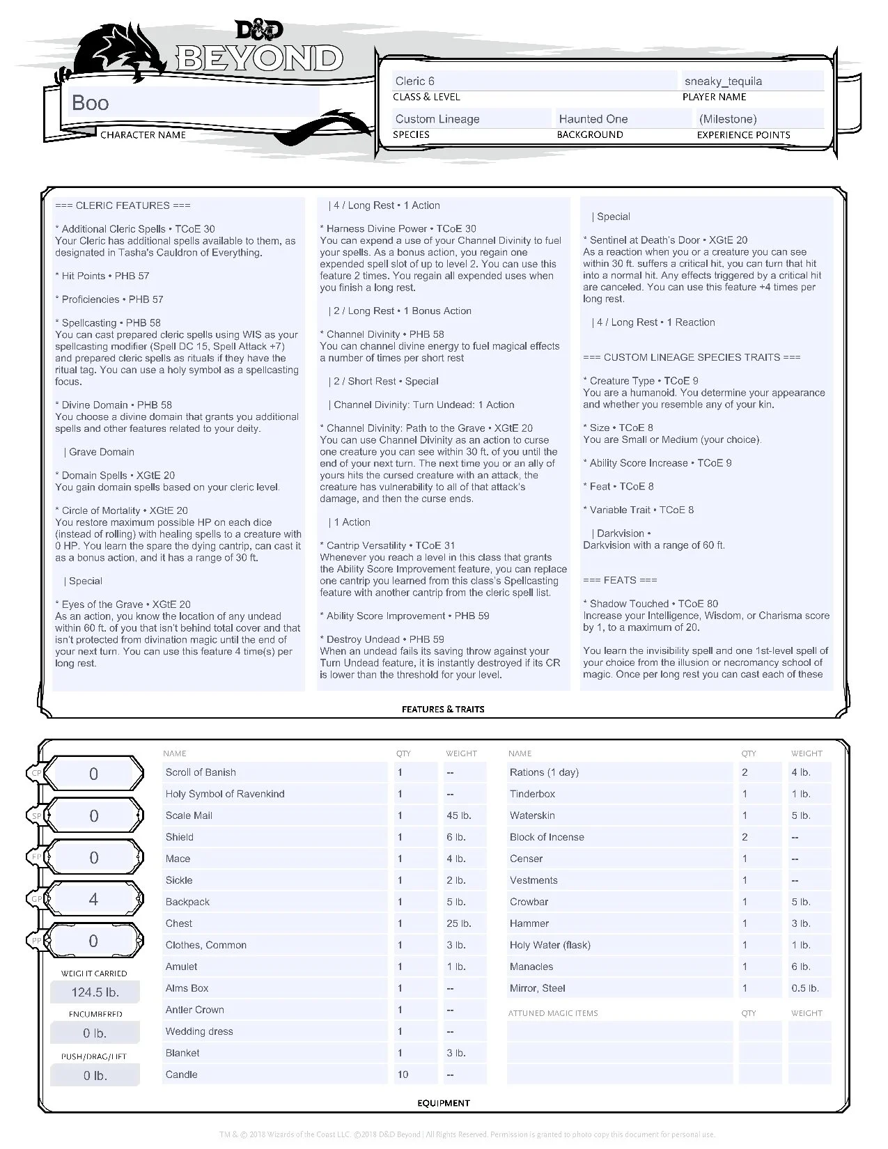 Boo's Character Sheet, Page 2