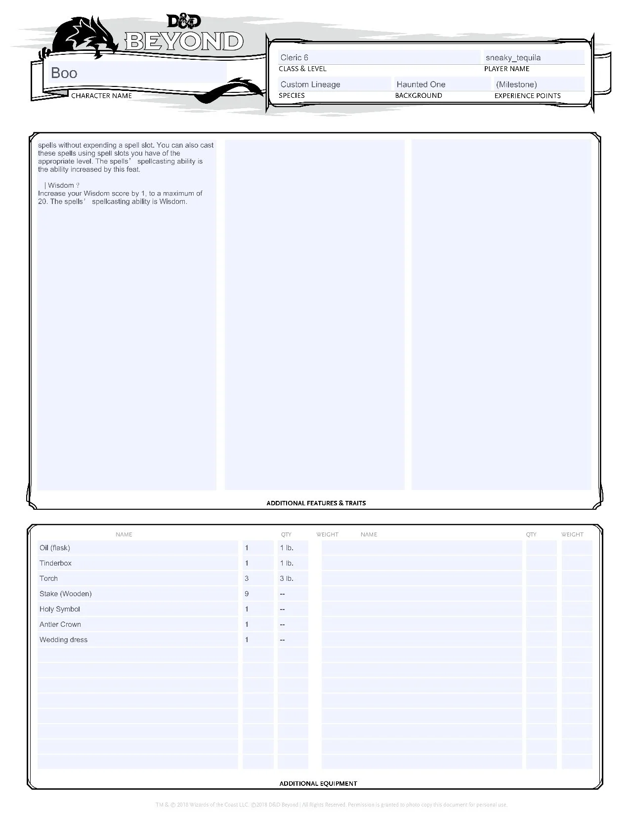 Boo's Character Sheet, Page 3