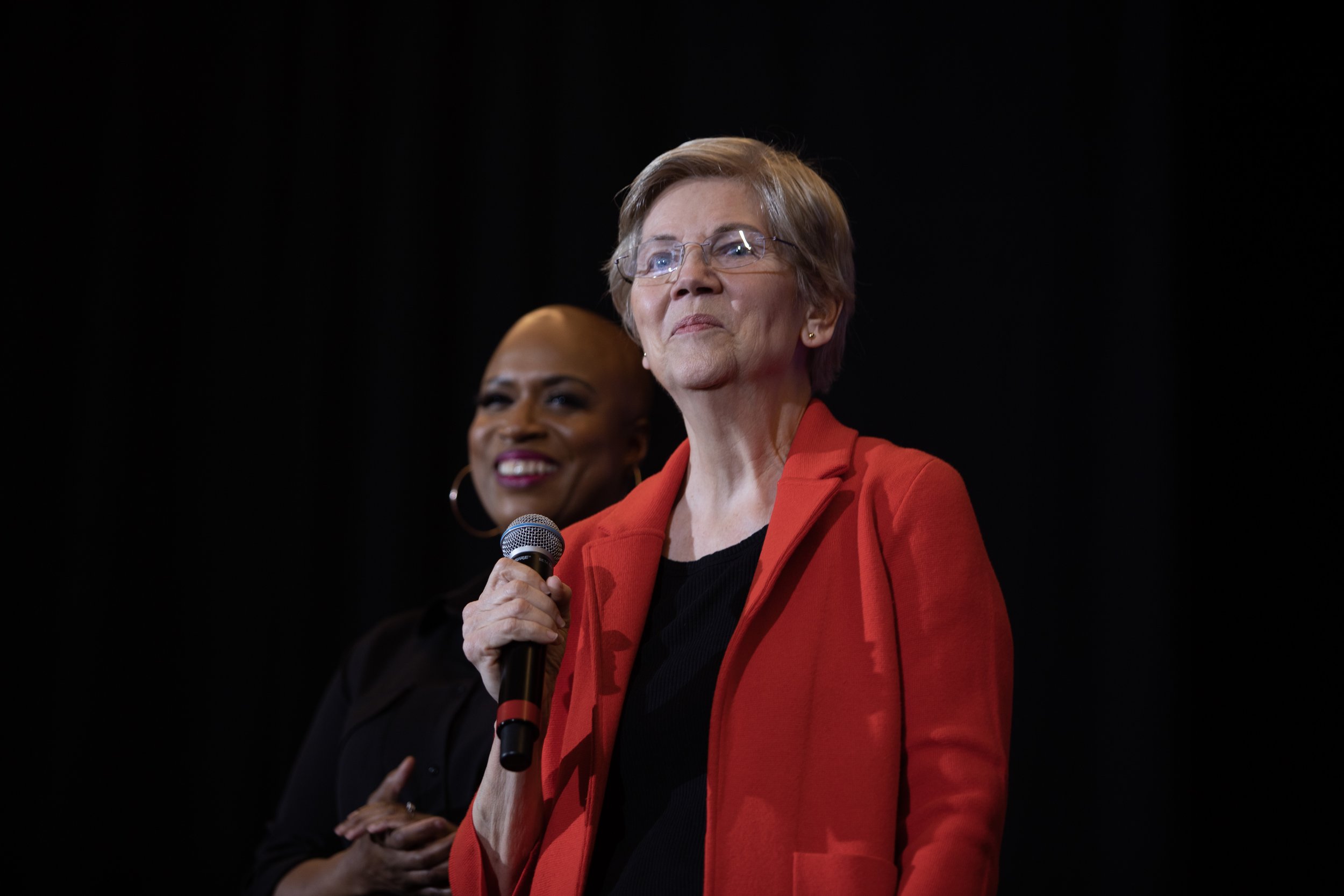 BOSTON, MA–4.12.23–Senator Elizabeth Warren and Congresswoman Ayanna Pressley celebrated Warren’s first Town Hall event for her re-election campaign.