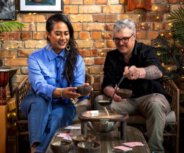 Co-founders drinking kava. Image credit: NZHerald