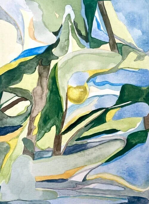 Emily Wilson Gillespie. Yellowwood. Black walnut dye &amp; watercolor on paper. 8 x 10 inches.
