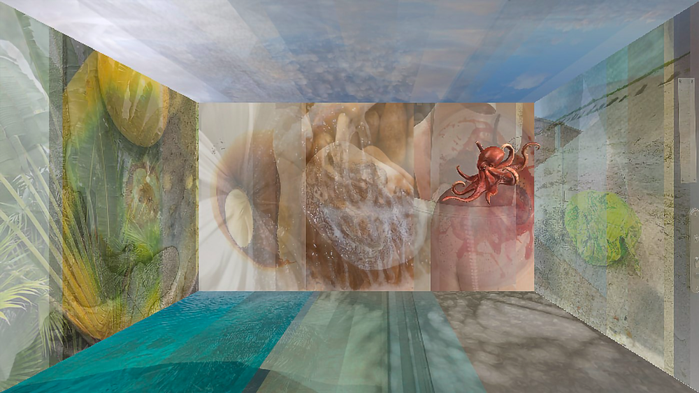 Meredith Starr and Dayna Leavitt. You Are Here...Late Morning Sun. Still from VR experience. 5.75 x 10 inches.