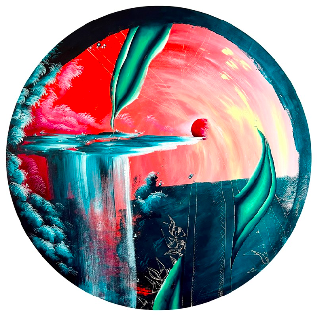 Melissa Gile. Make space for things to grow. Acrylic on canvas. 31.5” diameter.