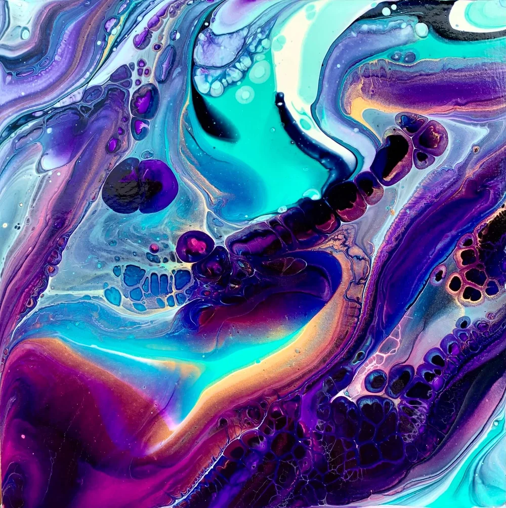Natasha Patel. Vapor Wave. Fluid acrylics. 8 x 8 in.