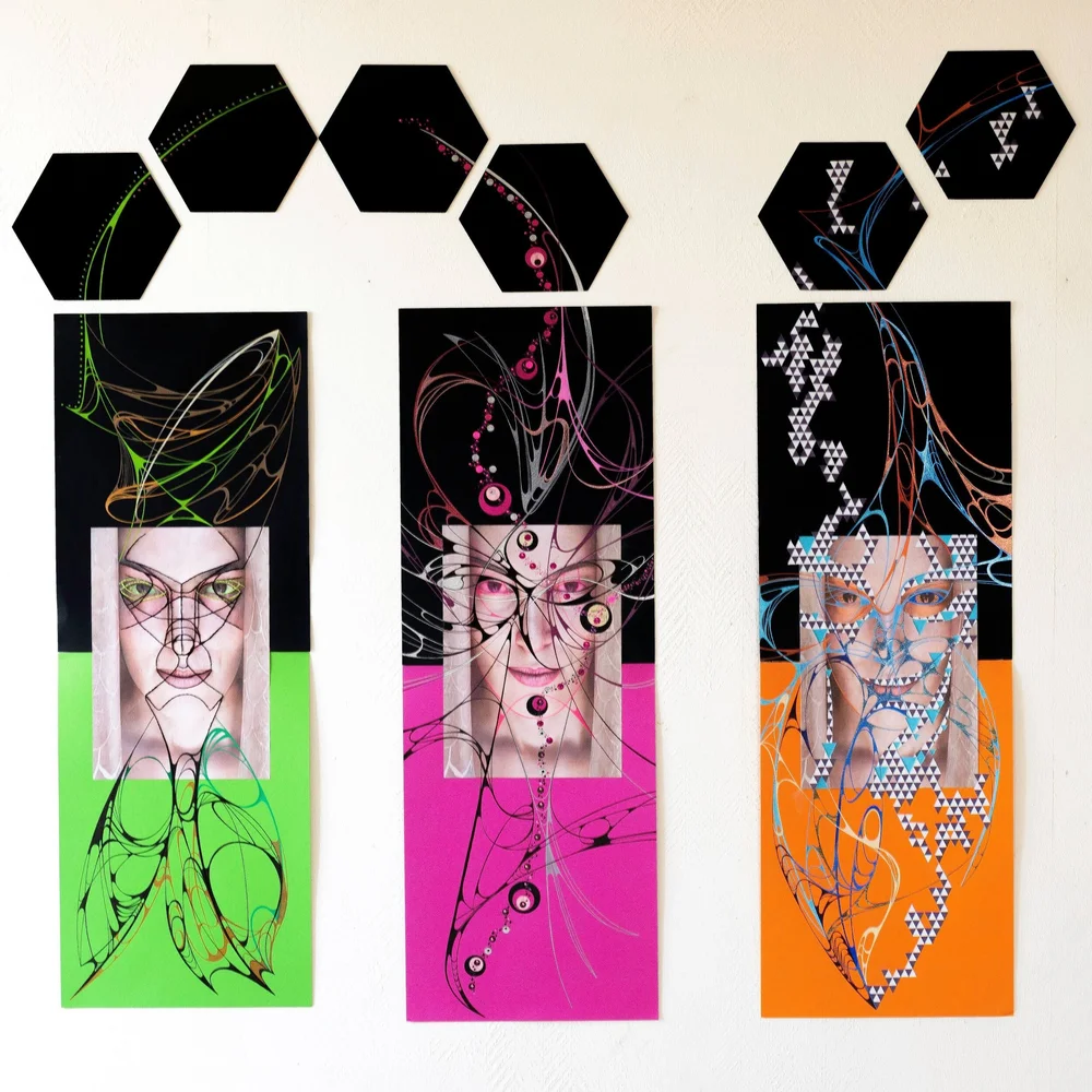 Nerea Azanza. AZº Trinity. Mixed media on laser-cut PVC &amp; paper.