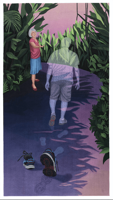 Linda Anderson. Bringing You Home. Fine art quilt, stitched painting.