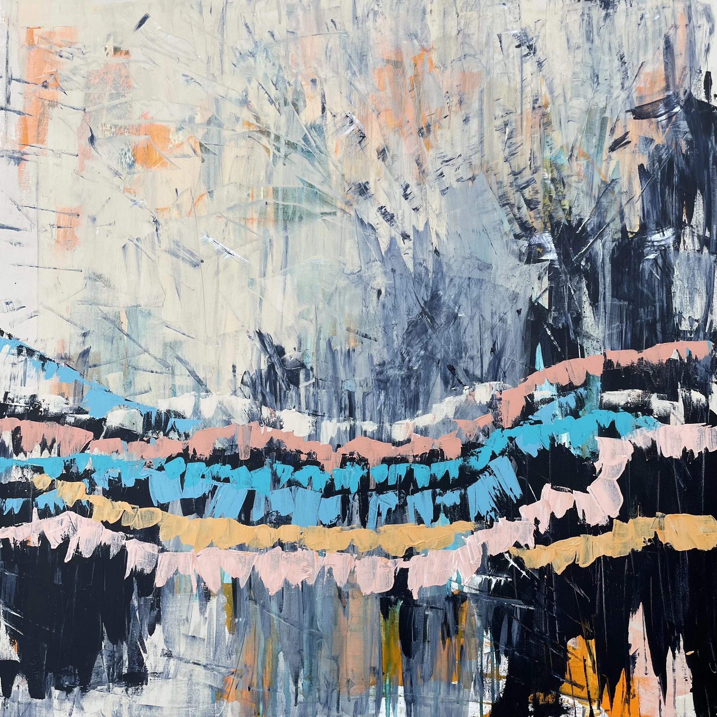 We Rebuild It, acrylic paint, oil pastels, & graphite on canvas. 40 x 40 in.