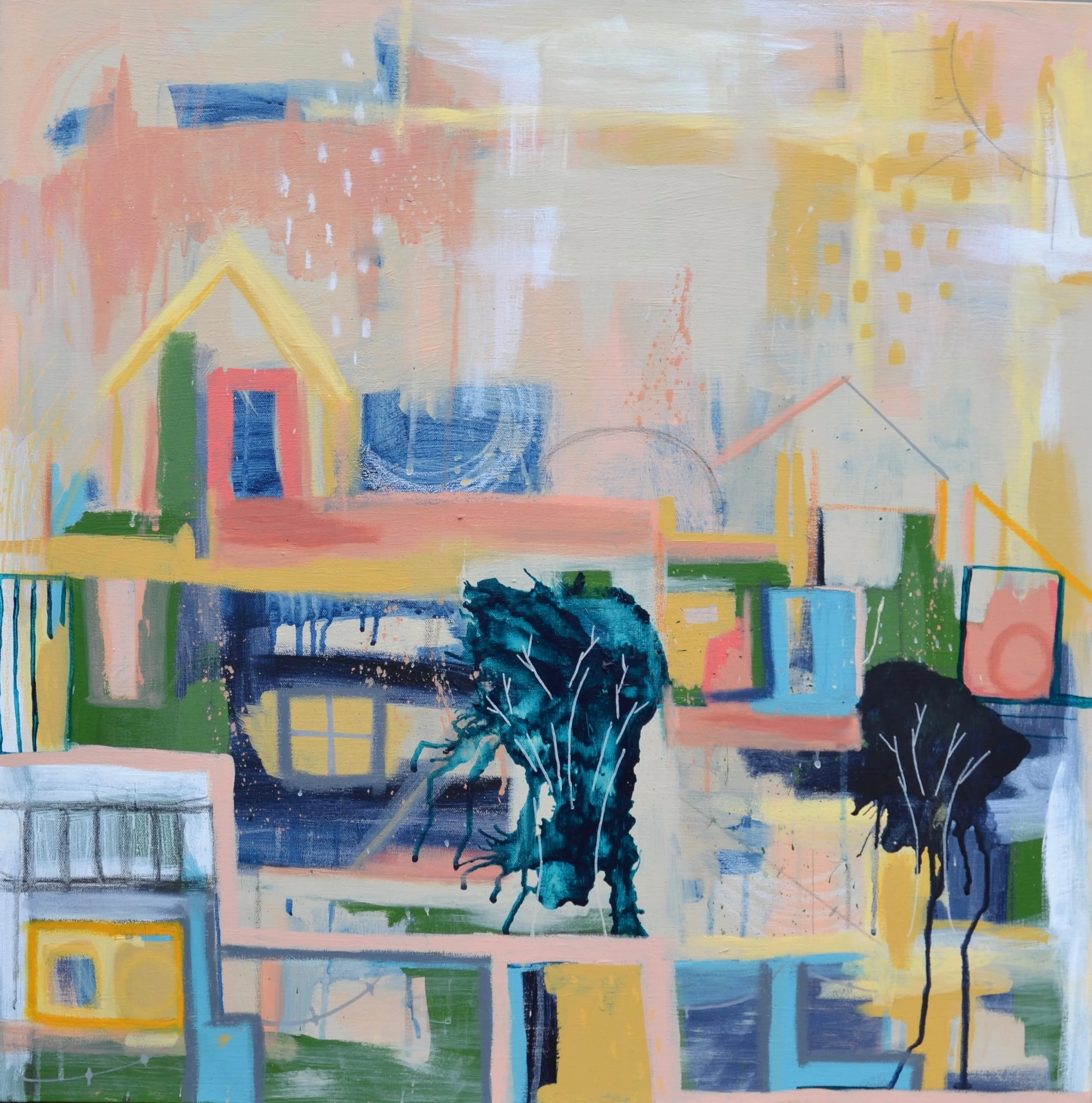 We All Began To Walk Outside And Take A Breath, mixed media on canvas 30 x 30 in.