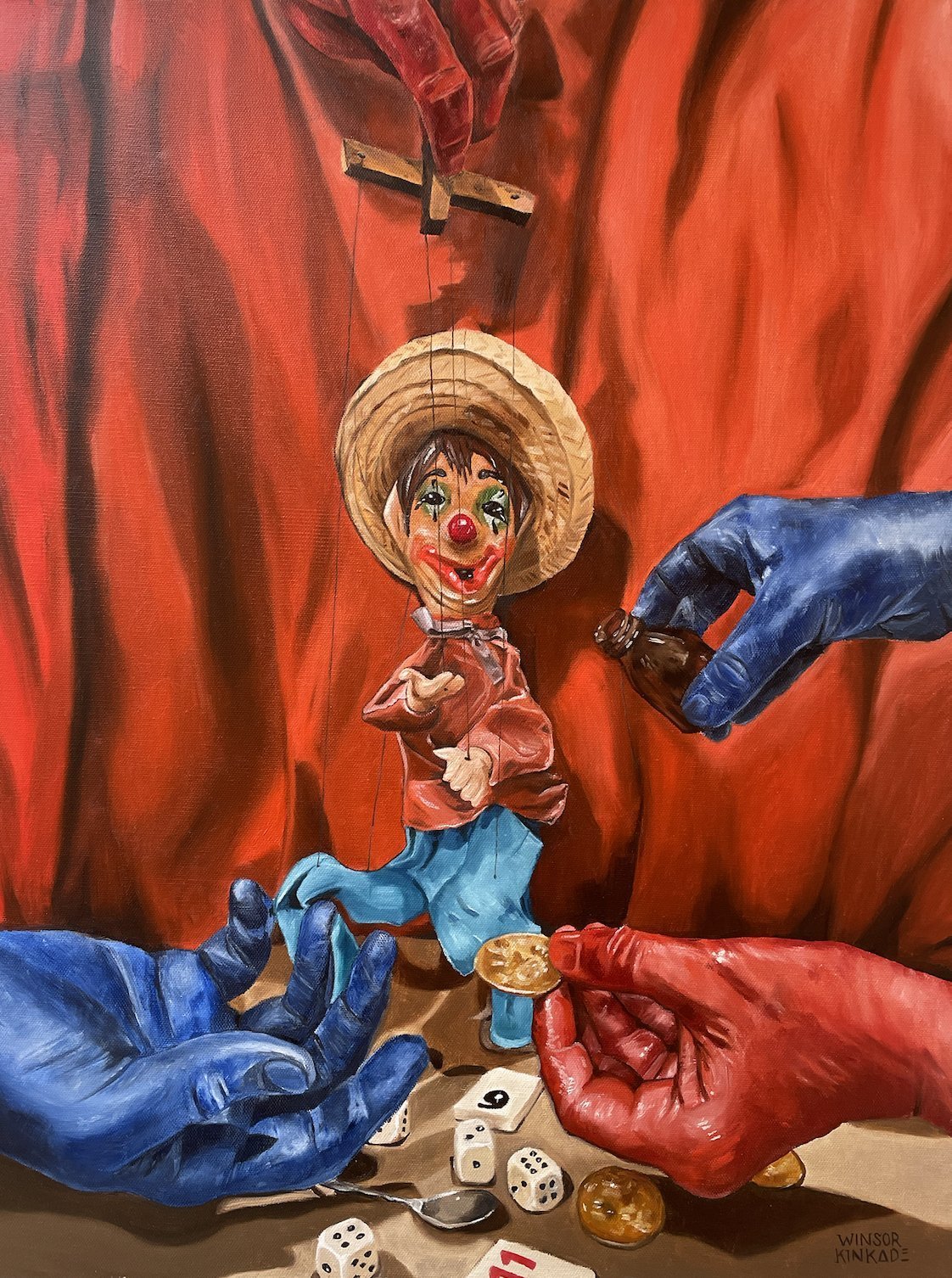 Liberty and justice for some (for whom?), 2023, oil on canvas, 22 x 24 inches.