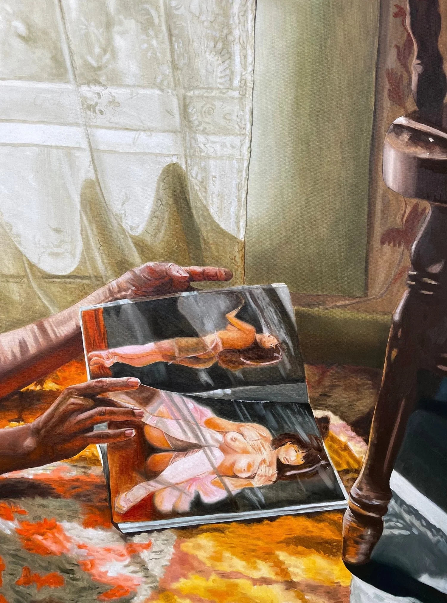 The awakening of 2005, 2023, oil on canvas, 22 x 40 inches.