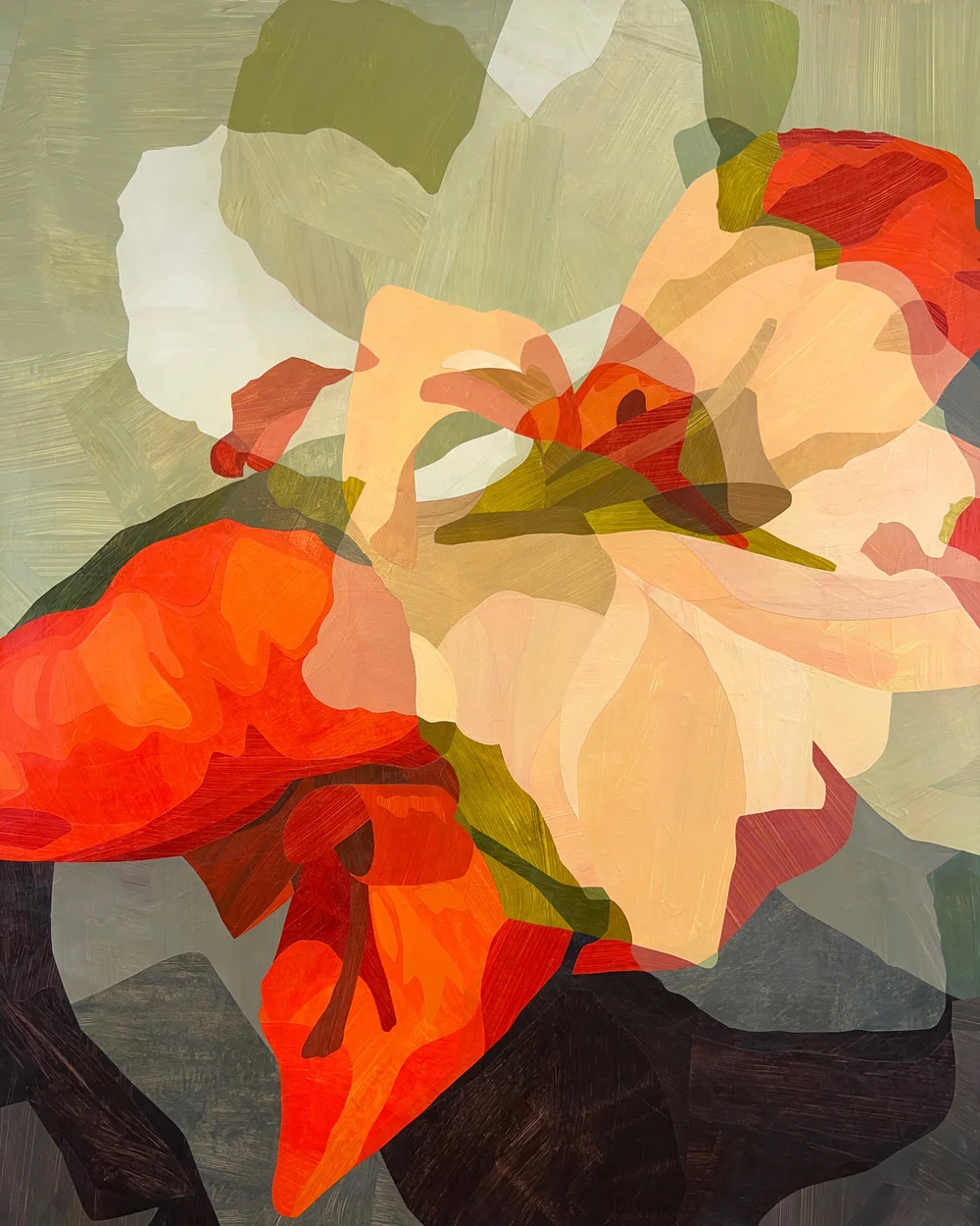 JIll Haas, Layered Legacy, Collage on canvas with finished edges, 24” x 30” 