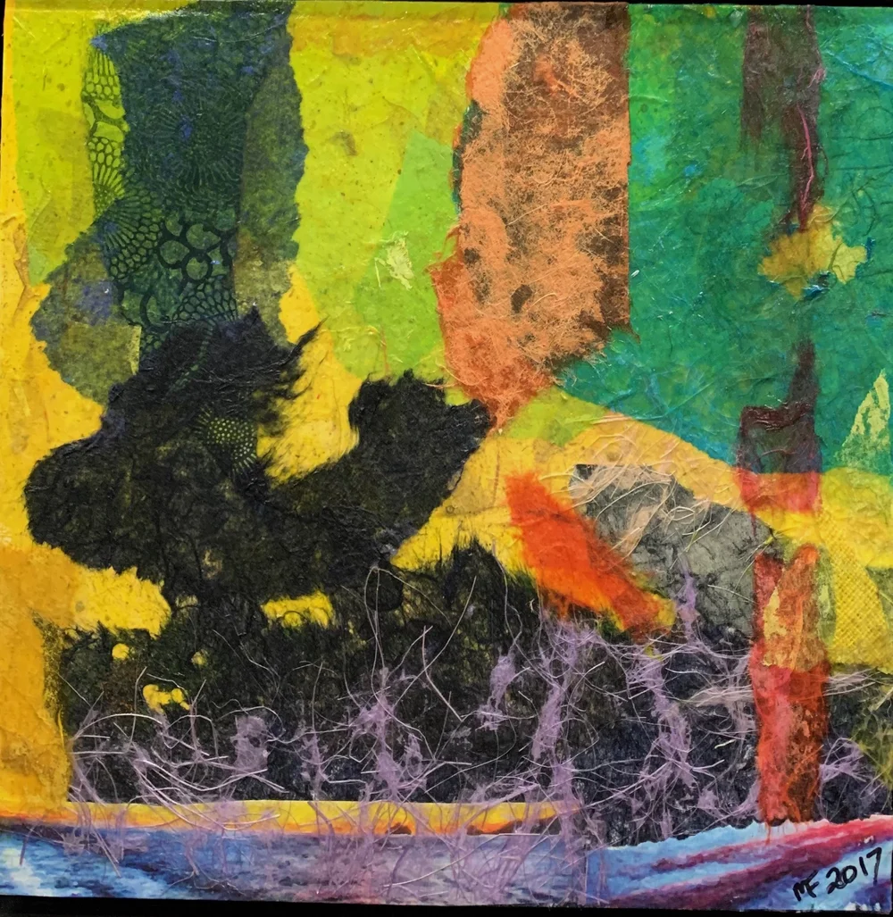 Howler by Mikel Frank, Mixed Media Collage, 12” x 12”, 2017