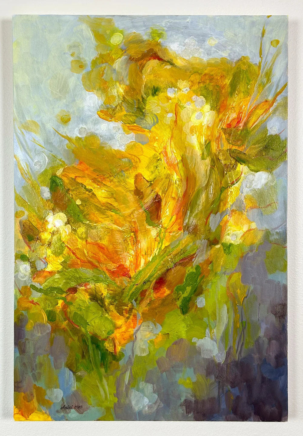 Natasha Anisi, Rebirth, mixed media on canvas, 12 x 36 in