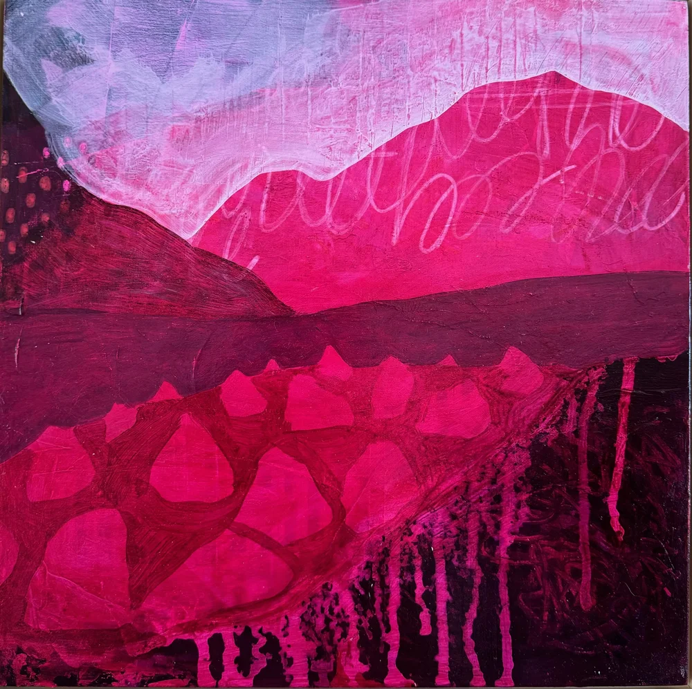 Lindsey Schreiber, Into the Silence and the Light, Acrylic and mixed media  on panel, 12 x 12 in