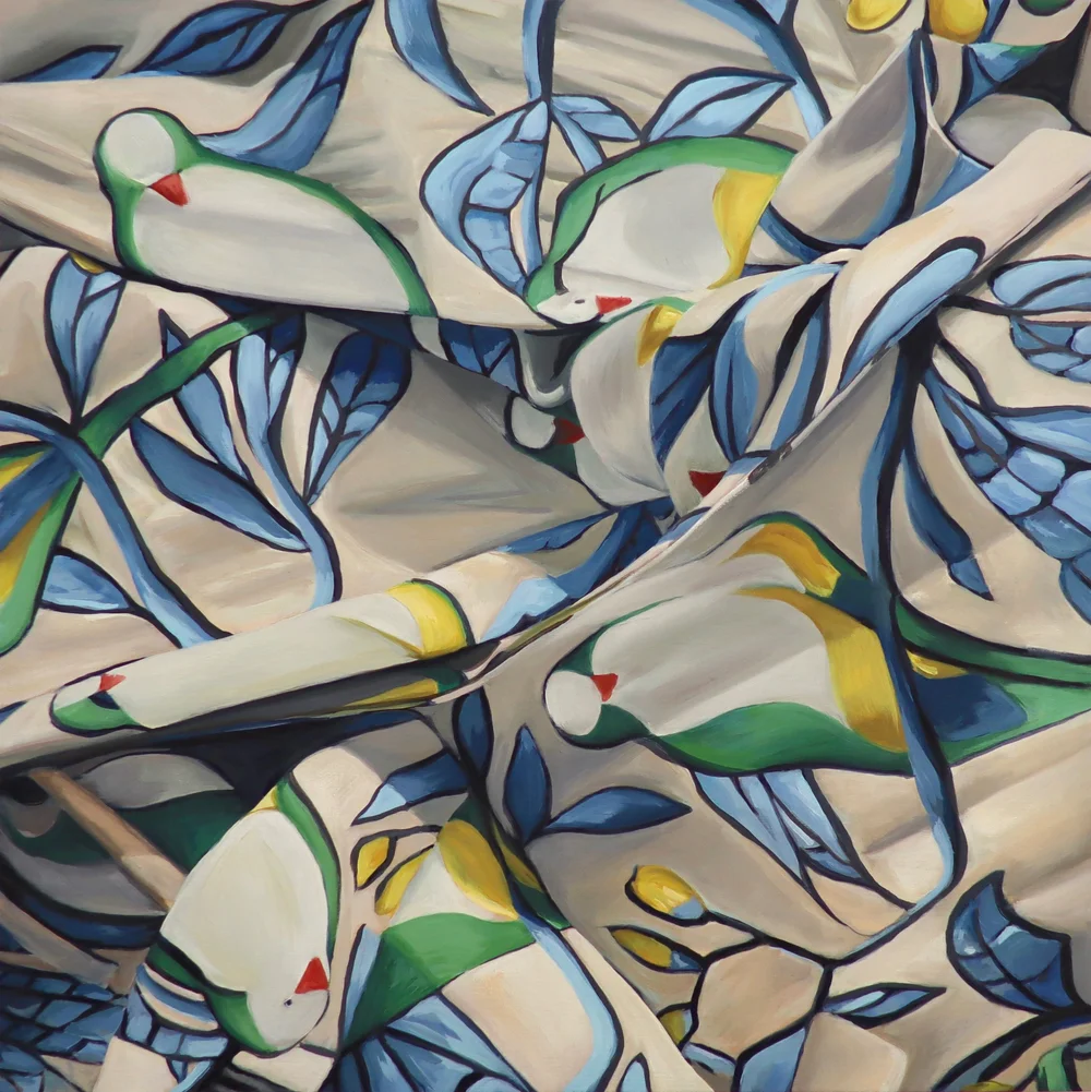 Laura Stewart DeRosa, Love Birds, oil on panel, 12 x 12"