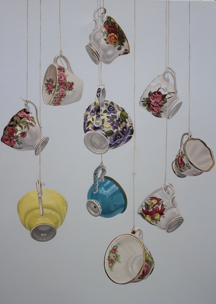Margaret Ingles, Hanging By a Thread, Oil on linen, 39" x 24"