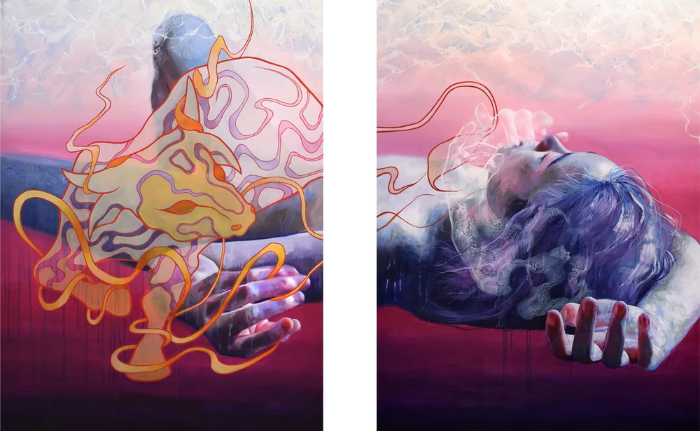 Isabel Lu, Your Ocean is on Fire Medium: oil on aluminum, 36" x 72"