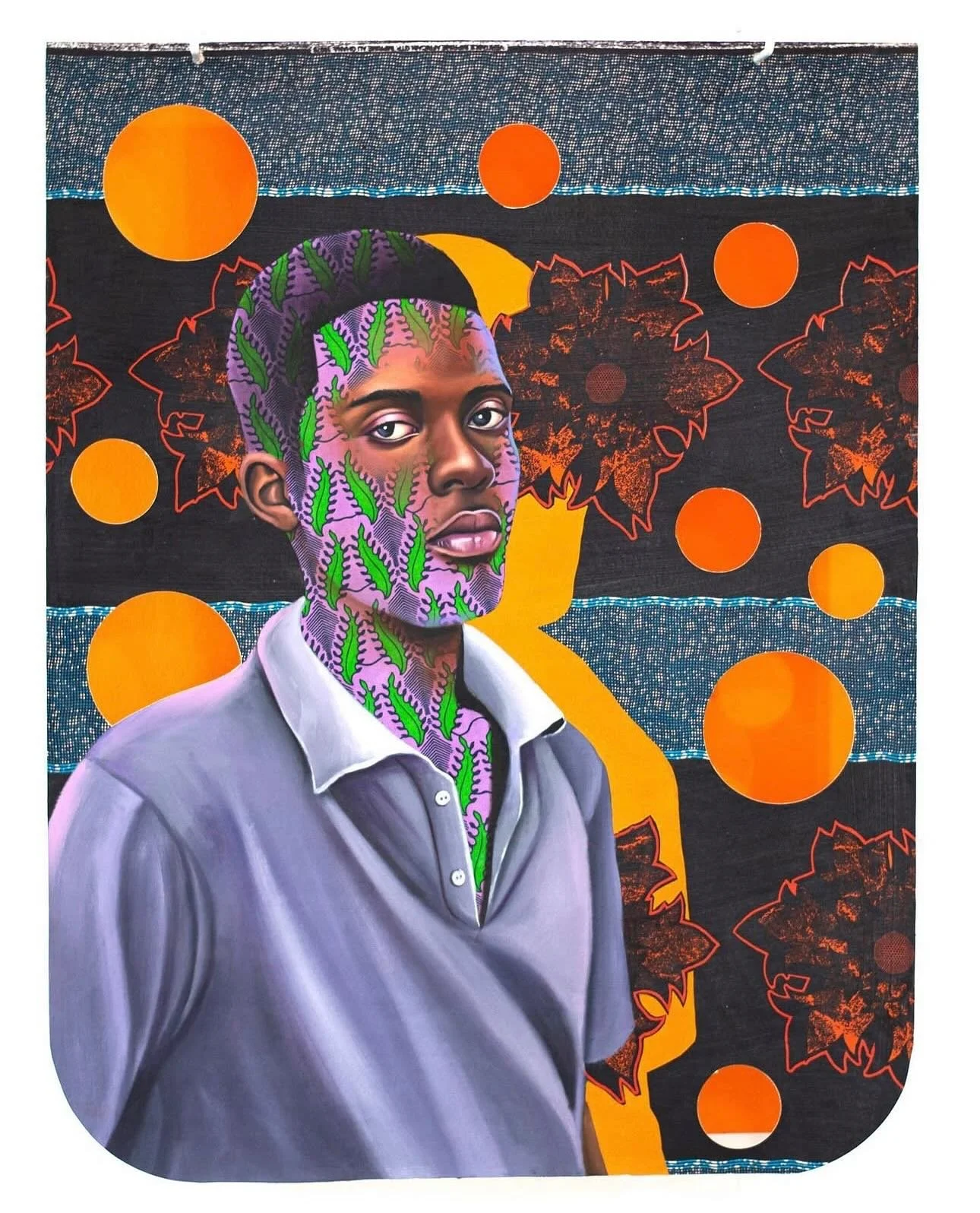 Patrick Quarm (b. 1988, Ghana) is a visual artist based between Ghana and the United States. Combining realist portraiture with layers of African print fabric, his work explores themes of cultural hybridity, identity, and belonging in a globalized wo