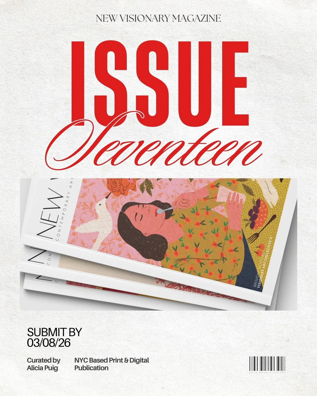 Submissions are OPEN for Issue 17 of New Visionary Magazine! 📚 We&rsquo;re thrilled to announce that this issue will be curated by Alicia Puig, curator and co-founder of @pxpcontemporary ✨

💫Comment "555" for the link to apply!

This is a