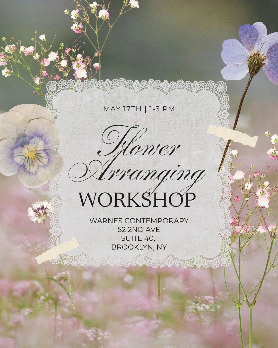 Join us for a relaxed and inspiring Flower Arranging Workshop on May 17th from 1&ndash;3 PM at Warnes Contemporary in Brooklyn! Whether you&rsquo;re a beginner or simply looking for a creative afternoon, this hands-on session invites you to explore t