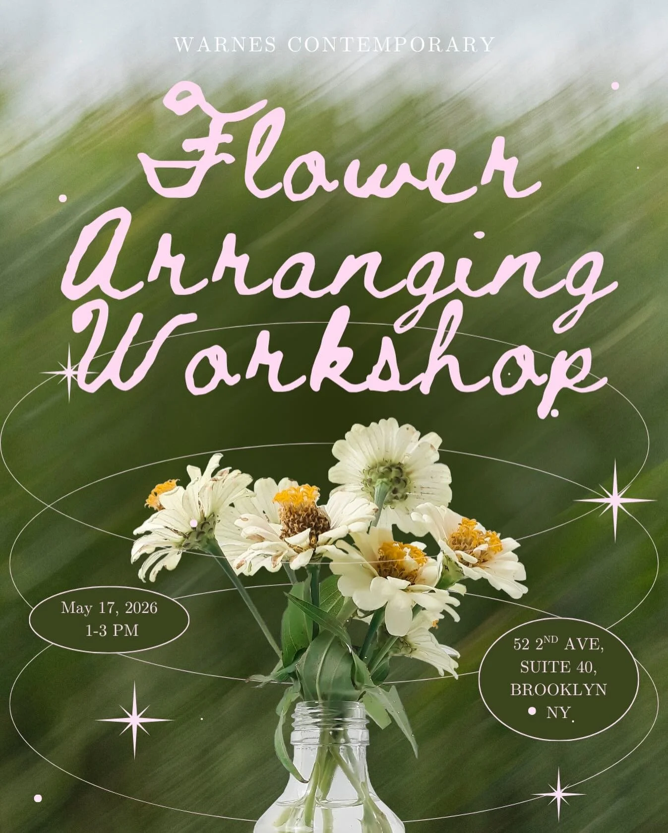 Join us for a relaxed and inspiring Flower Arranging Workshop on May 17th from 1&ndash;3 PM at Warnes Contemporary in Brooklyn! 🌷 

Whether you&rsquo;re a beginner or simply looking for a creative afternoon, this hands-on session invites you to expl