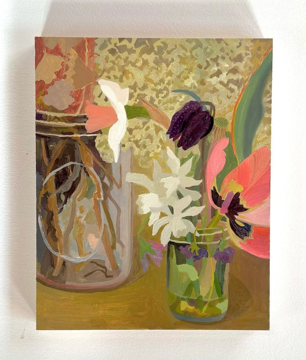 Michelle Morin is a painter based in southern Maine whose lush, layered works explore the complexity and beauty of the natural world. Working across watercolor, gouache, and oil, she creates richly textured compositions inspired by landscape, flora, 