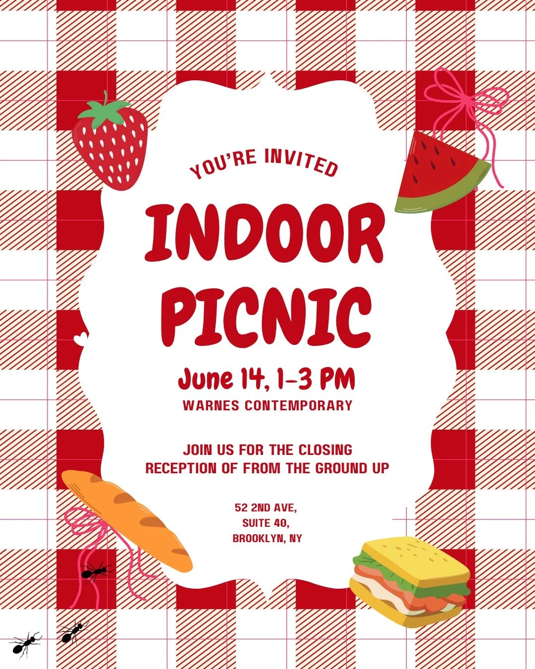 You're Invited!💫 Indoor Picnic &amp; Closing Reception - June 14, 1-3 pm

In celebration of our current, landscape-inspired exhibition, From The Ground Up, we are pleased to invite you to an indoor picnic at Warnes Contemporary! Light refreshments w