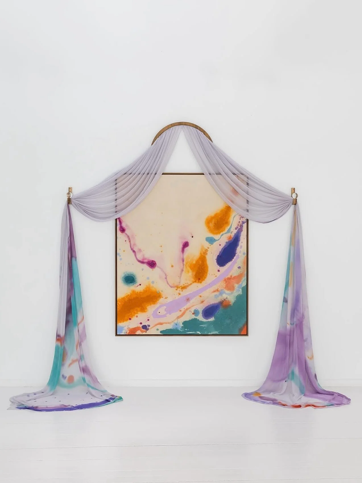 Violeta Maya embraces the unpredictable relationship between color, water, and emotion. Working on large-scale canvases, Maya begins by soaking the surface in water, allowing shifting levels of moisture to influence how pigments move, colors bleed, a