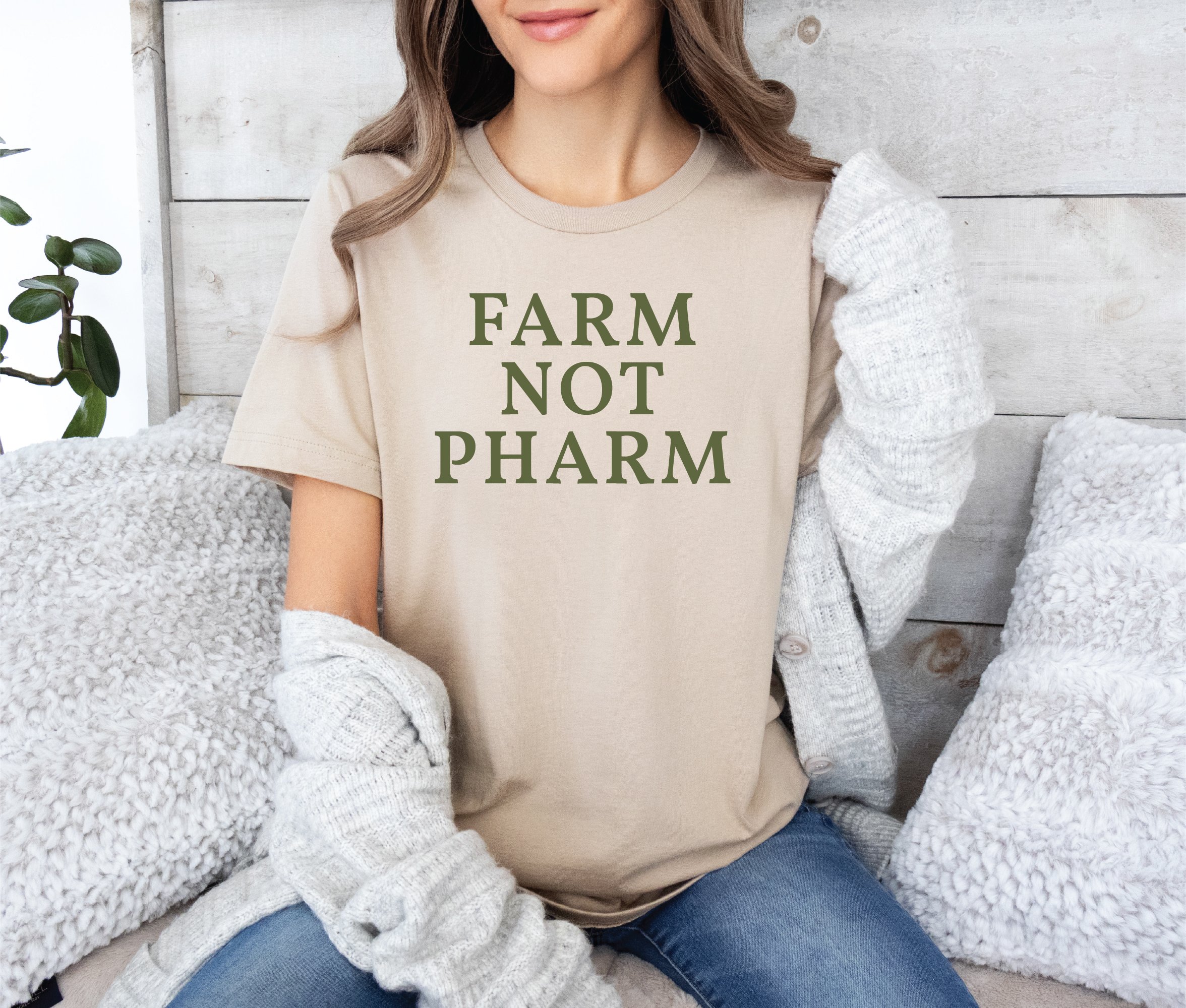 FARM NOT PHARM - Bella+Canvas 3001 Tan Color - Unisex Jersey Short Sleeve Tee