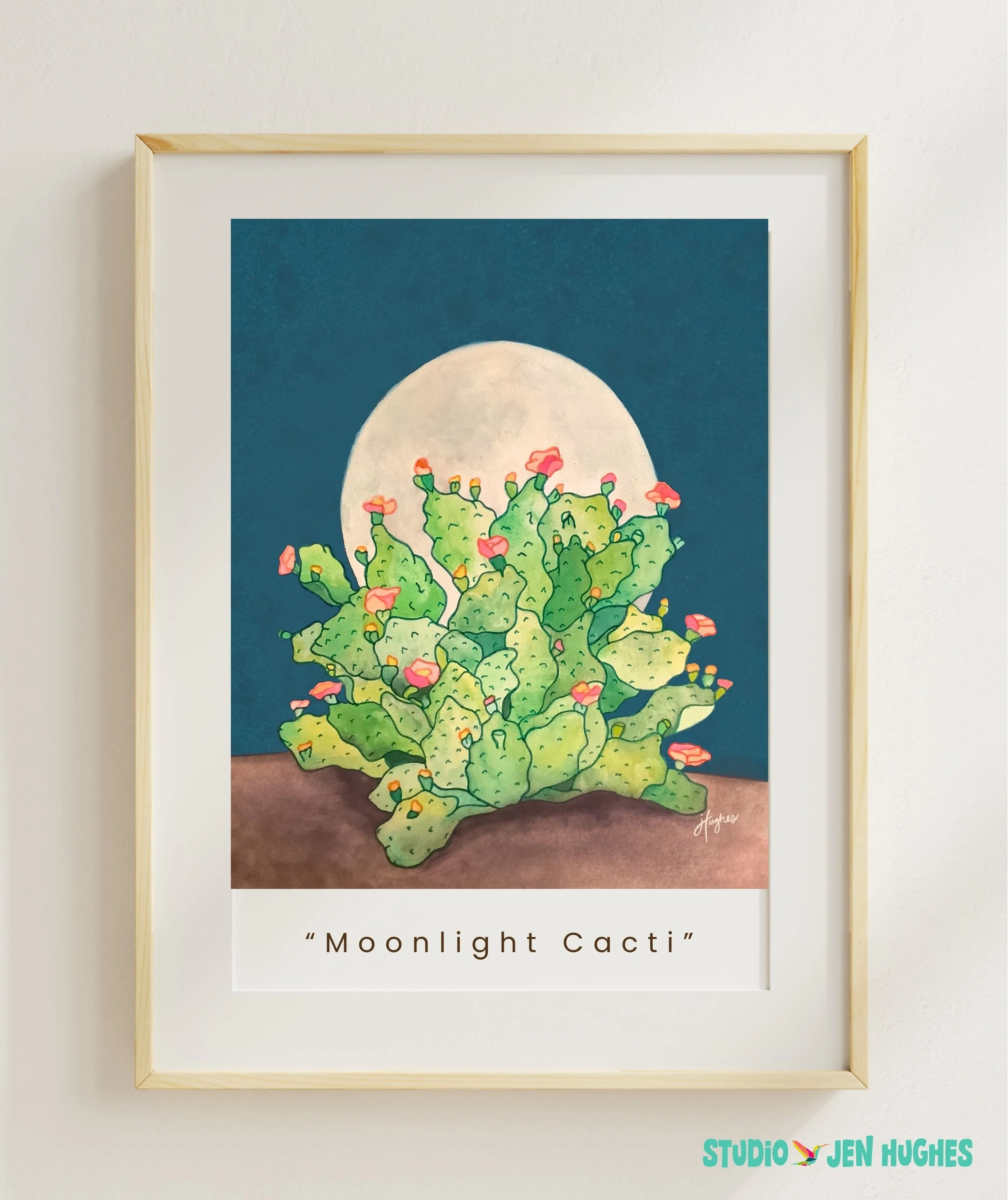 Moonlight Cactus Art Print.
