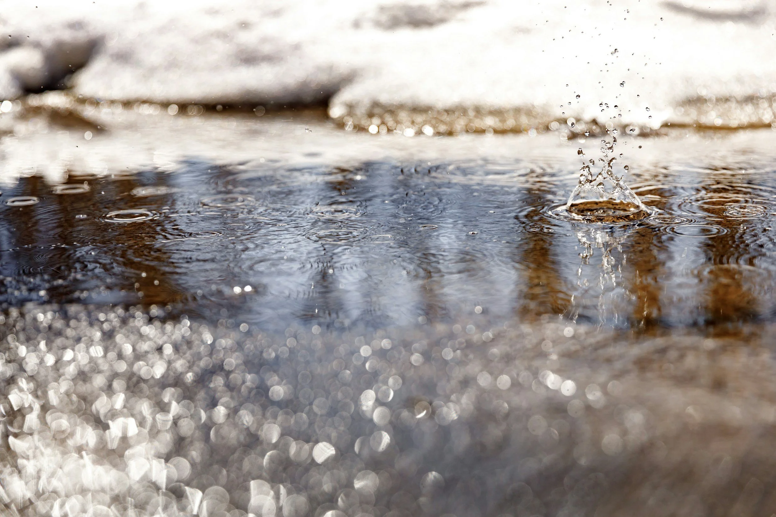 Melting snow, representing the snow that melts in the Midwest and does damage on commercial roofs