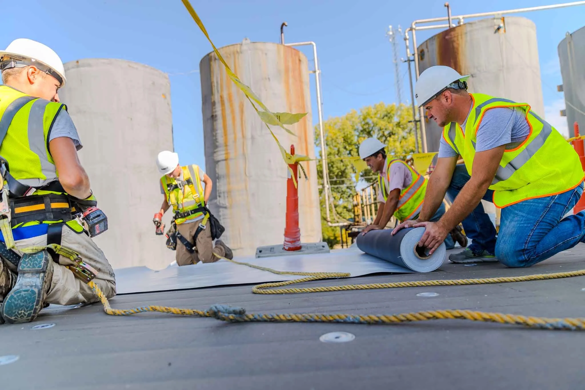 The American Builders Commercial Roofing team replacing a roof