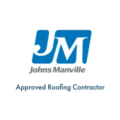 Johns Manville logo with text 'Approved Roofing Contractor'