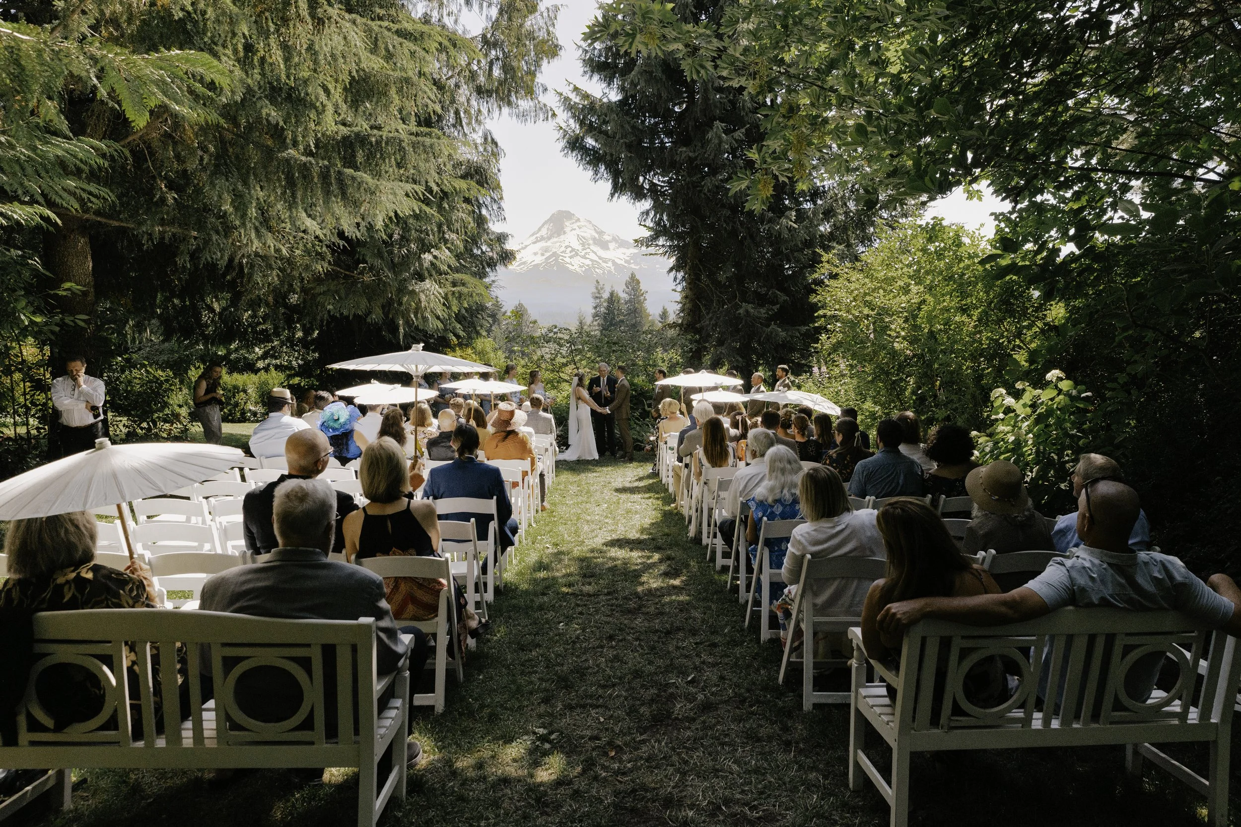 Romantic wedding ceremony in front of Mt. Hood in the Columbia Gorge.