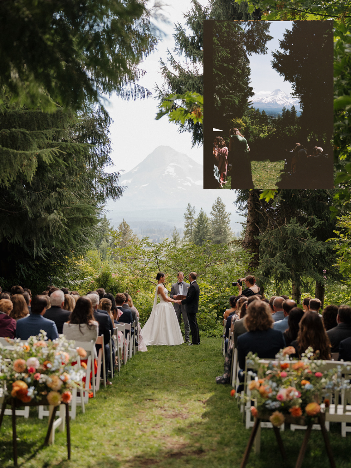 Bride and groom during outdoor wedding ceremony at Mt. Hood Organic Farms.