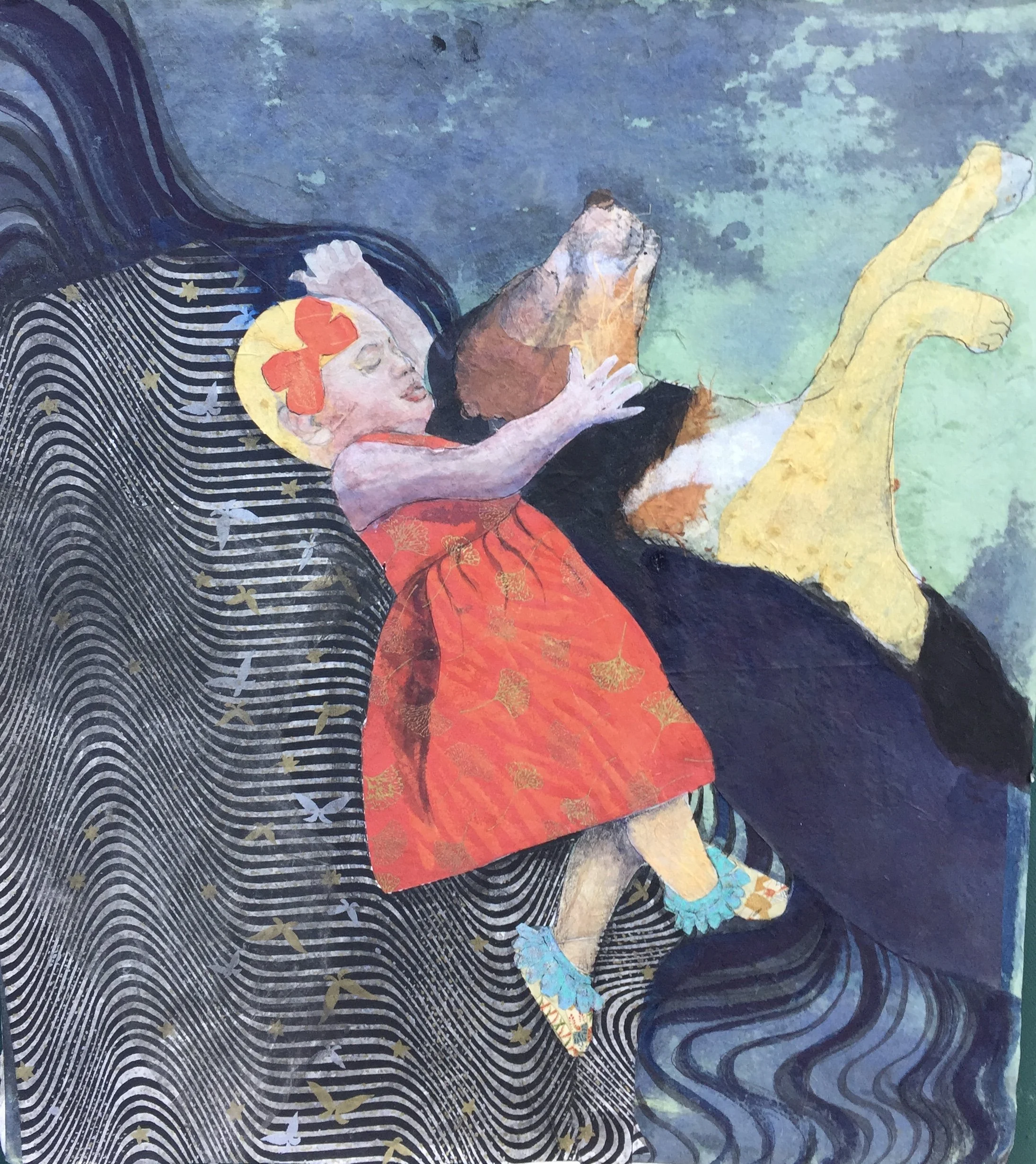 Collage - Little girl peacefully napping with her dog