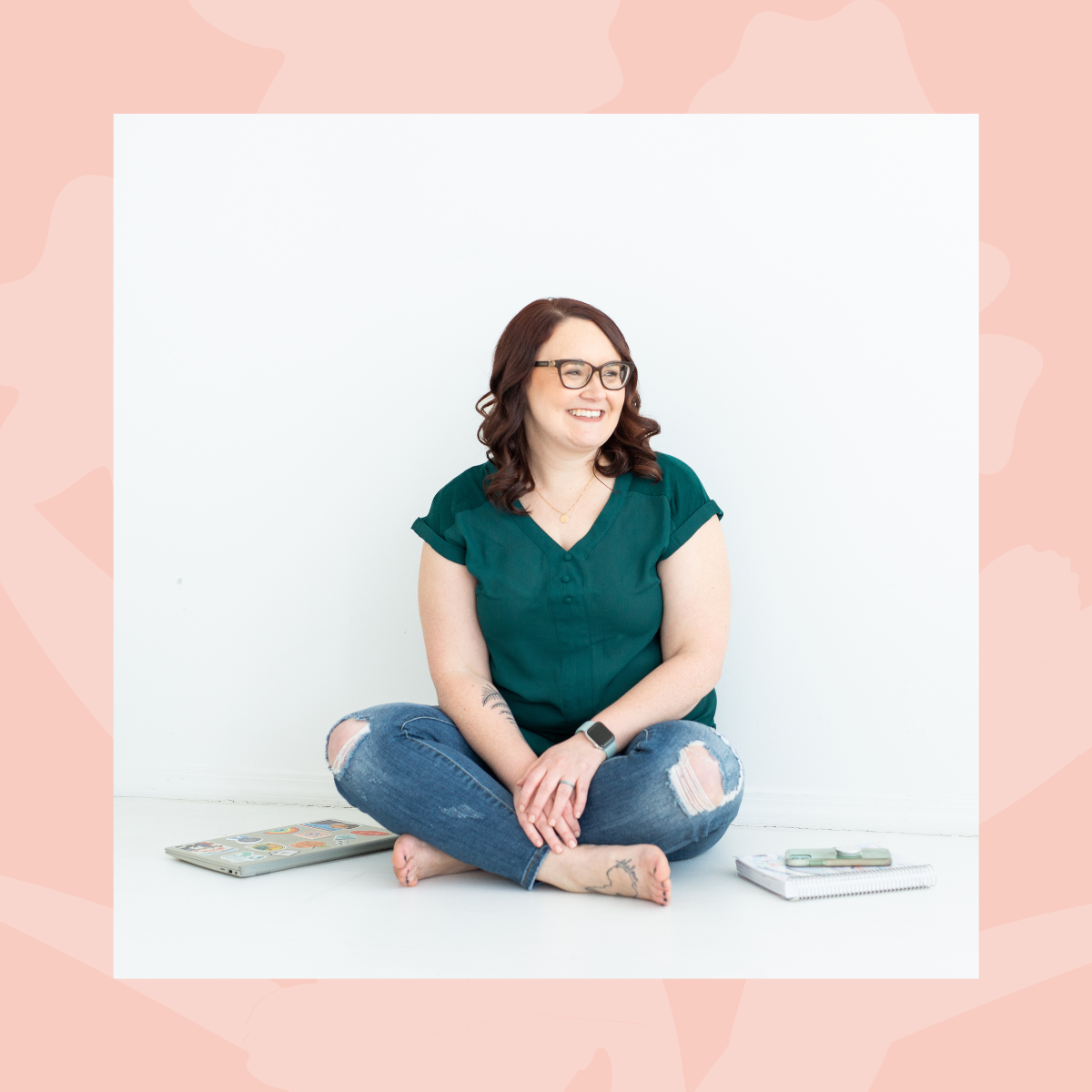 Steffeny Feld, founder of Intensive Design Lab, smiling warmly and sitting comfortably, embodying authentic and relatable leadership.