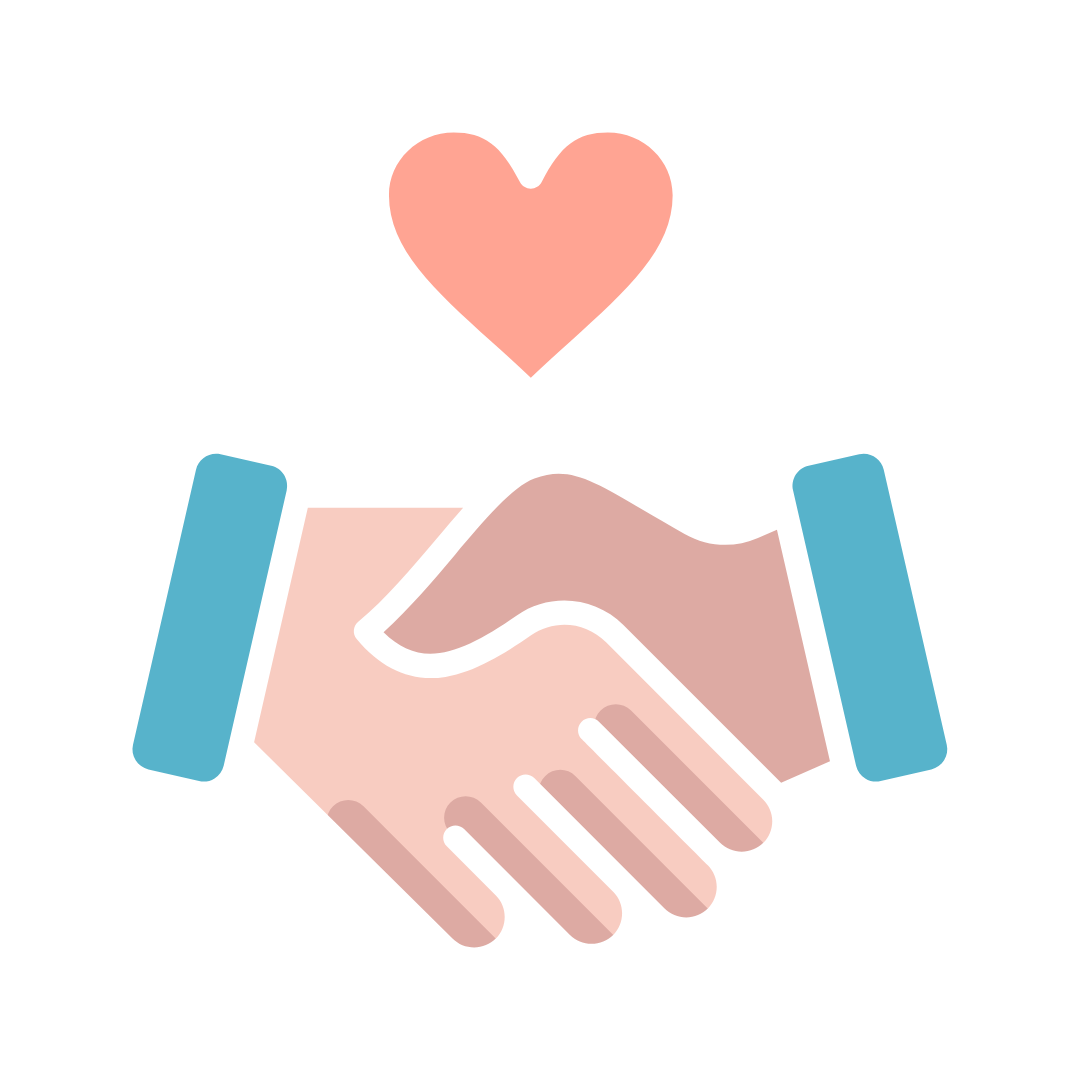 Heart-centered handshake icon representing the supportive community and trusted referral partnerships built through the Intensive Design Lab.