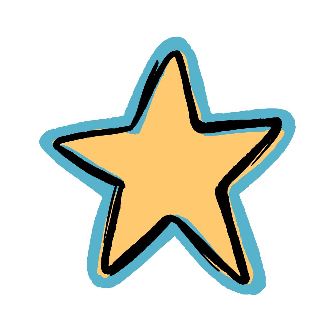 Hand-drawn yellow star with signature Intensive Design Lab teal shadow, used to highlight special bonuses and wins.
