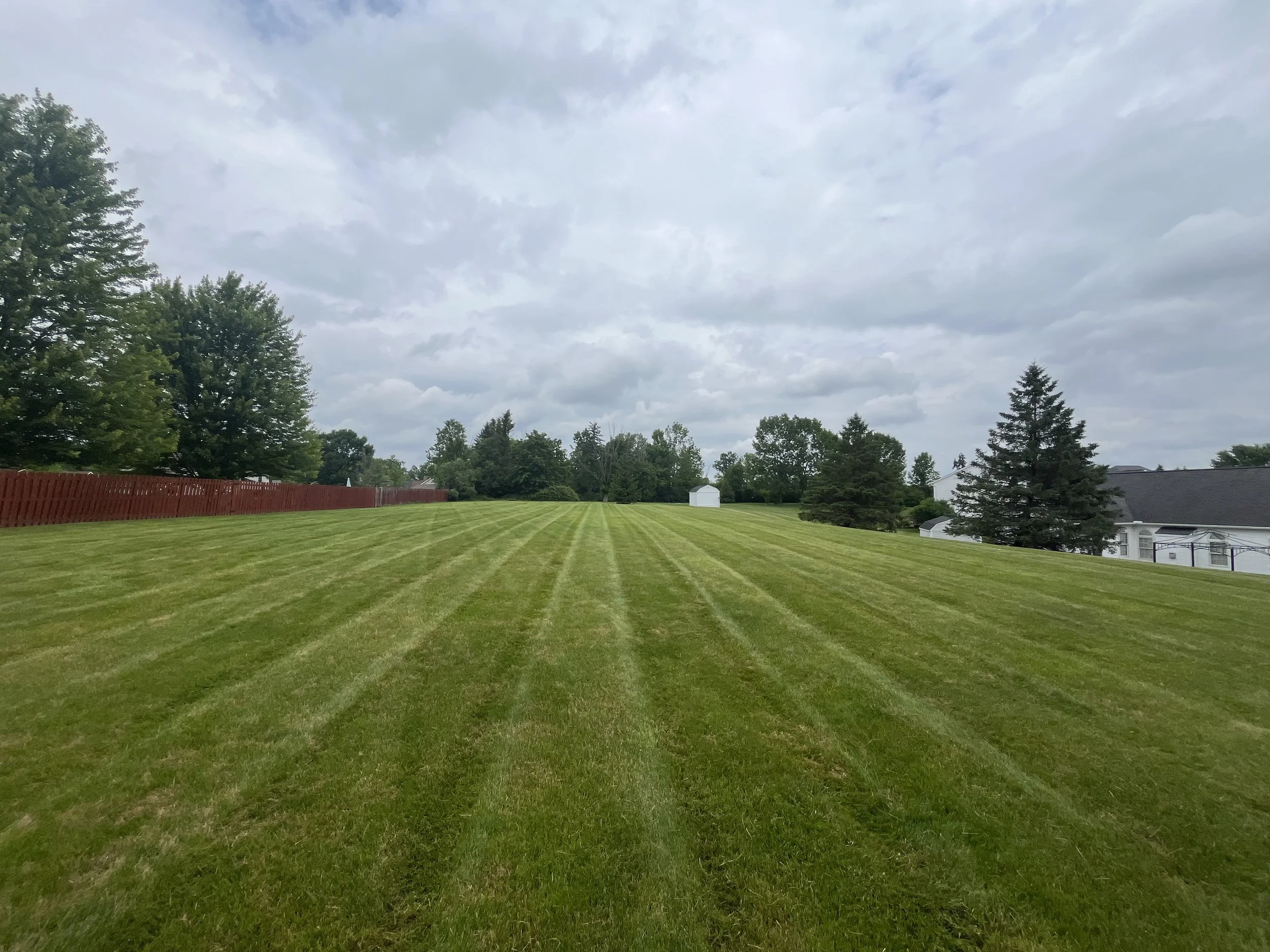Freshly mowed grass with a diagonal stripe pattern for an HOA community in Streetsboro, OH.
