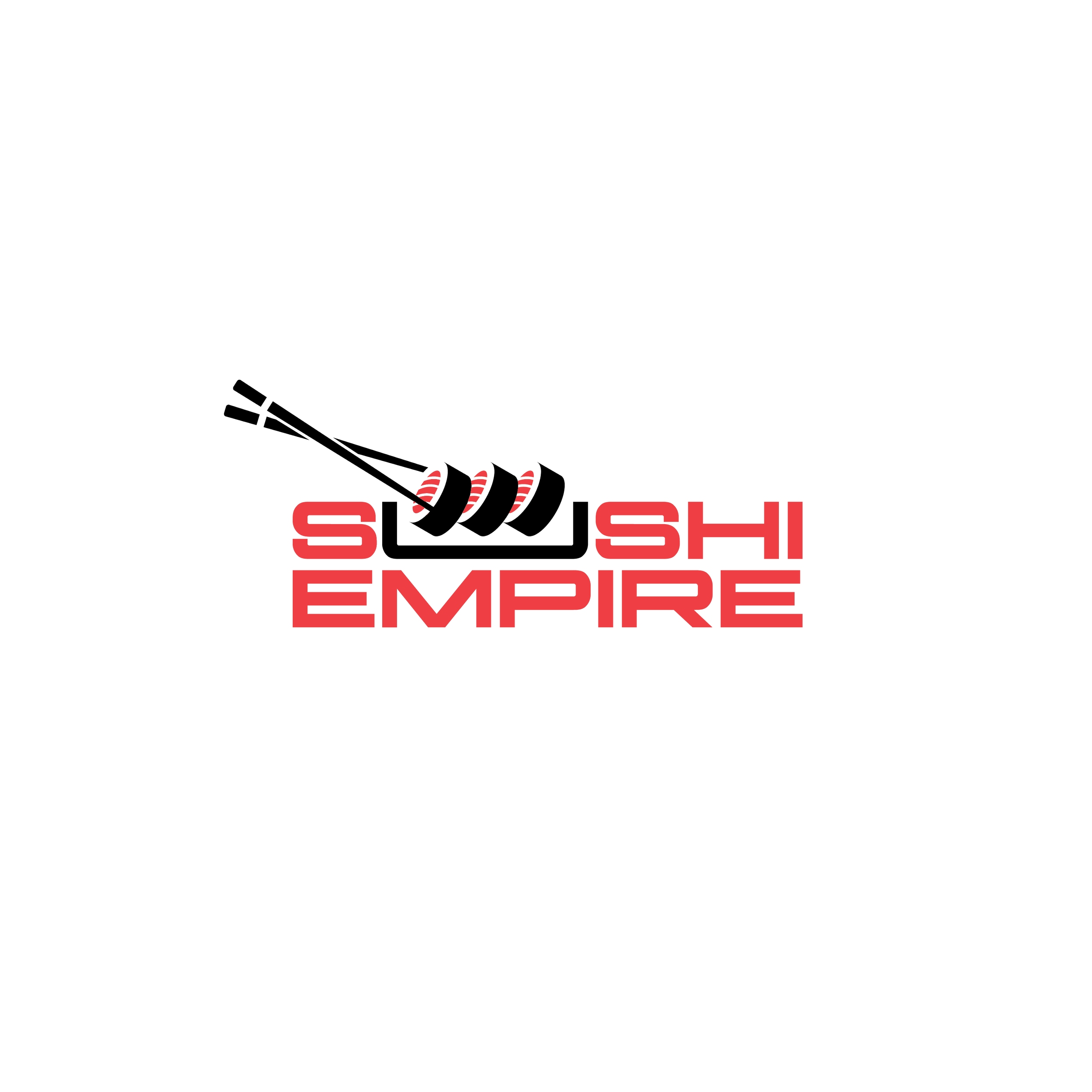 Logo for Shi Empire featuring a stylized grill and skewers with red accents, and the text 'SHI EMPIRE' in bold red letters.