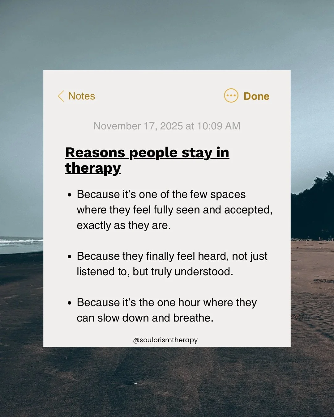 People don&rsquo;t stay in therapy because it&rsquo;s easy.
They stay because something begins to shift- inside them and around them.

They feel seen, understood, safe.
They start to breathe again, to connect, to grow.

Therapy isn&rsquo;t about &ldq