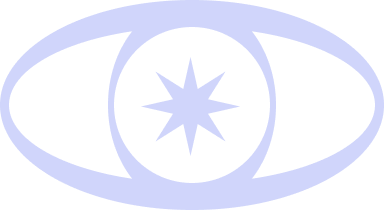A stylized eye symbol with a star in the center and an outer oval outline, in shades of blue and black.