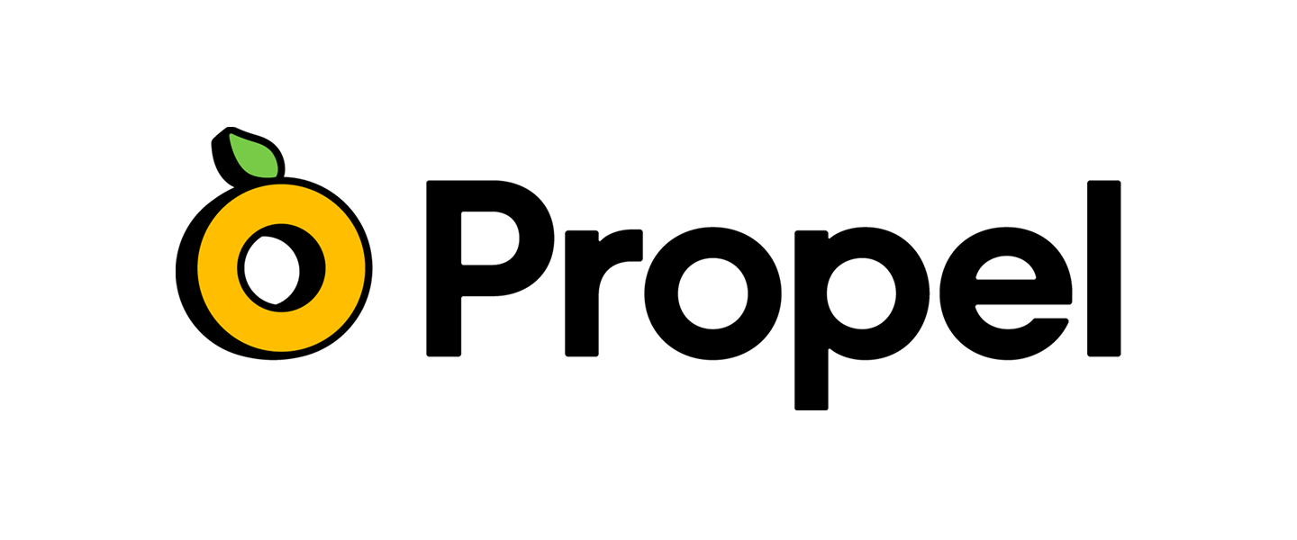 Stylized logo with a yellow peach with a green leaf, followed by the text 'Peach' in black.