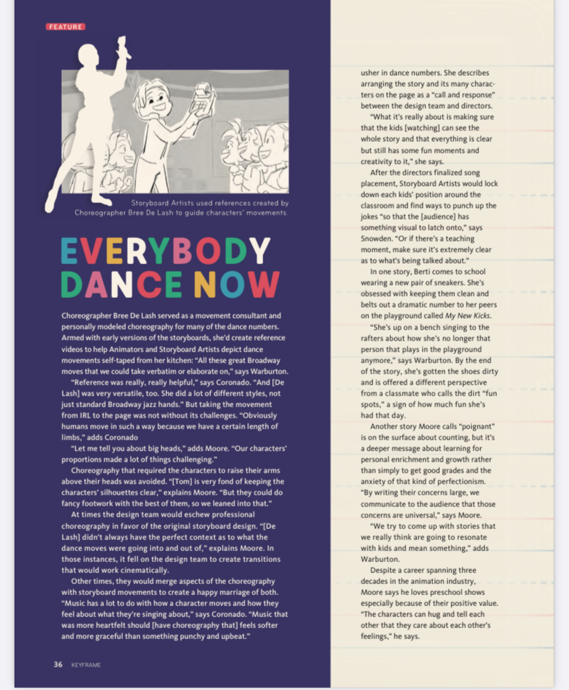 Bree was featured in the 2024 fall issue of Keyframe Magazine for her work on Kindergarten: The Musical