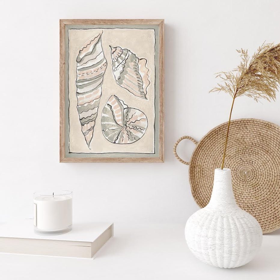 Cove shells fine art print in A4 size, perfect size for adding art to your shelves. 🤍🐚

Available online with free shipping in New Zealand. 

#coastalstyle #coastalfarmhouse #coastaldecor #interior #art #nzartists