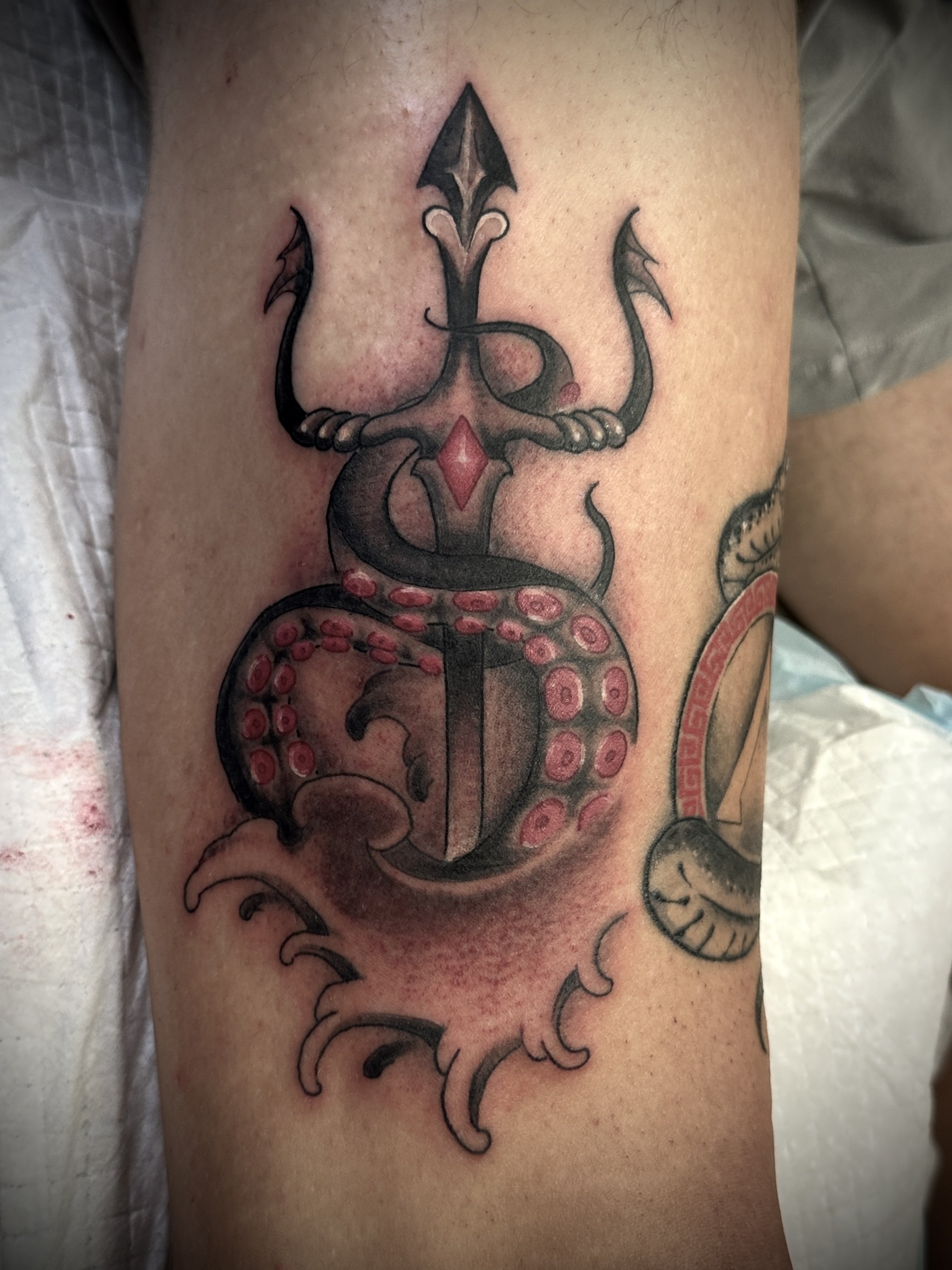 Leviathan Poseidon tattoo black grey