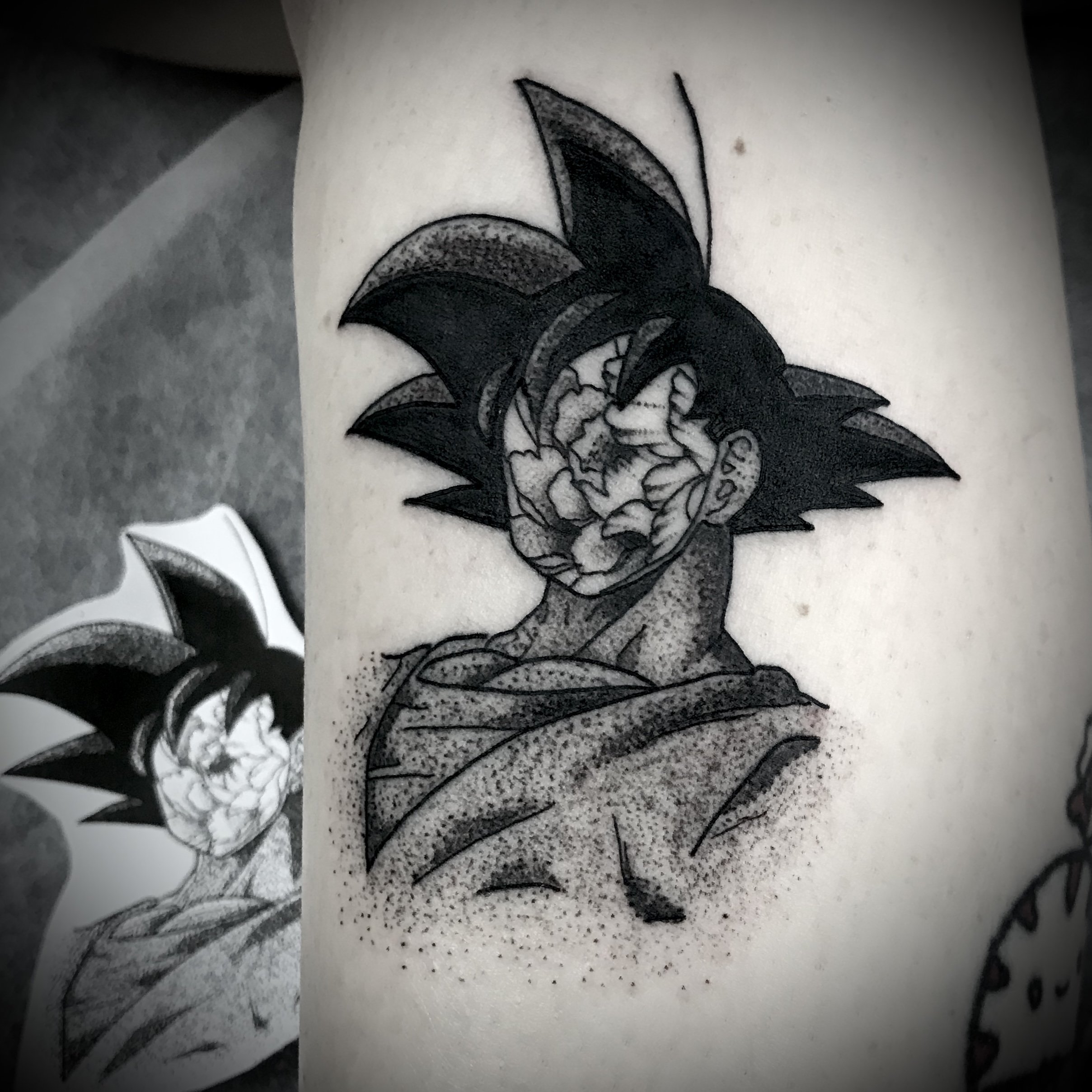 Brisbane vegan tattoo goku stipple dotwork